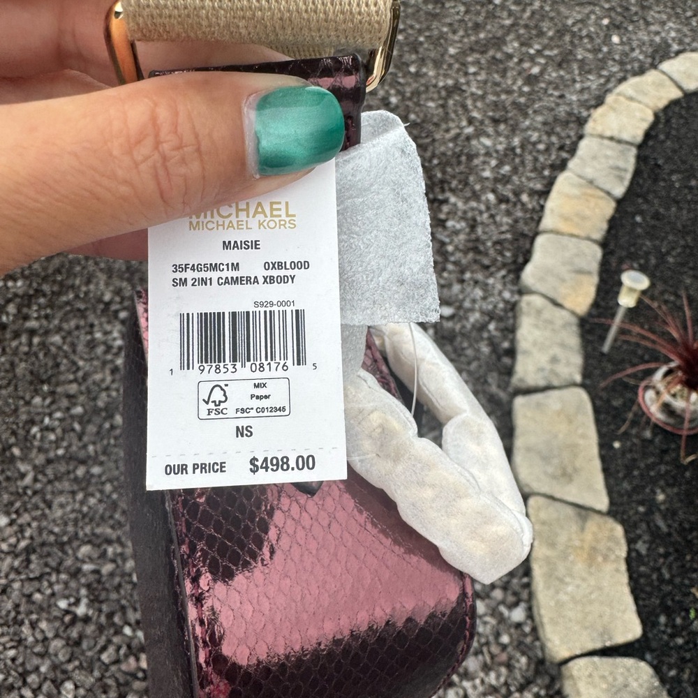 NWT $498 Michael Kors Maisie Small Camera Crossbody/Wallet Metallic Snake - Picture 13 of 16